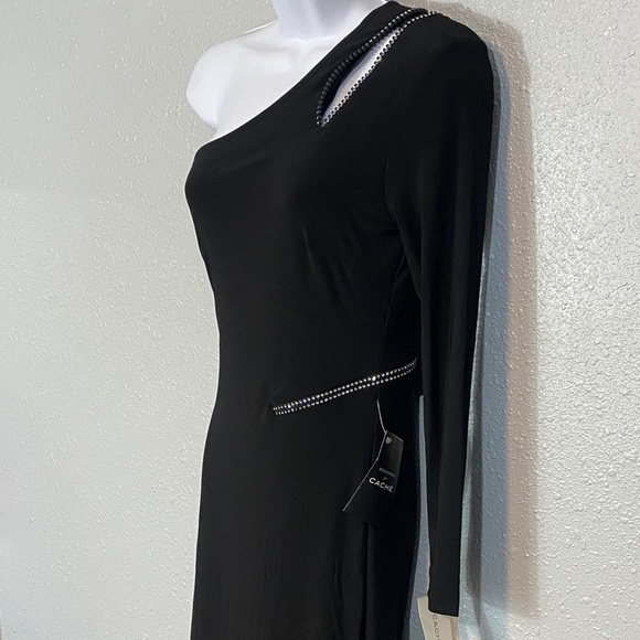 🆕 Cache x Tina Knowles Elegant Black One-Shoulder Dress with Rhinestones Zipper - Picture 6 of 12